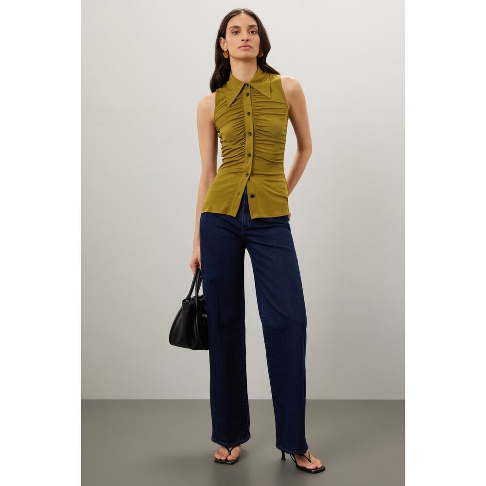 PROENZA SCHOULER WHITE LABEL Army Green Sleeveless Collared Button Front Top XL - Picture 3 of 11